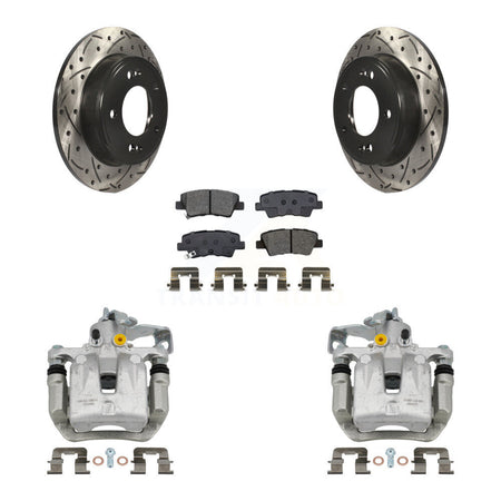 Rear Brake Caliper Drilled Slot Rotor Semi-Metallic Pad Kit For Kia Forte Hyundai Forte5 KCD-100556S