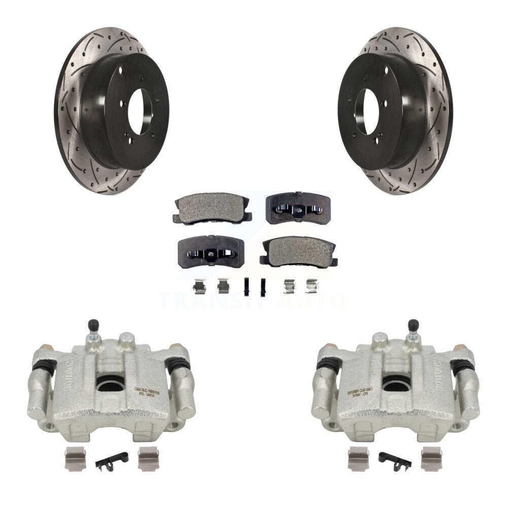 Rear Disc Brake Coated Caliper Drilled Slotted Rotors And Ceramic Pads Kit For Mitsubishi Outlander With 7 Passenger Seating KCD-100556T by Transit Auto