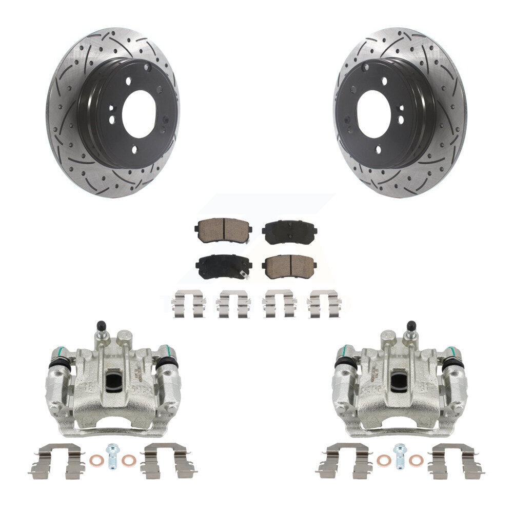 Rear Brake Coated Caliper Drill Slot Rotor Ceramic Pad Kit For Hyundai Sonata Kia Optima KCD-100557C