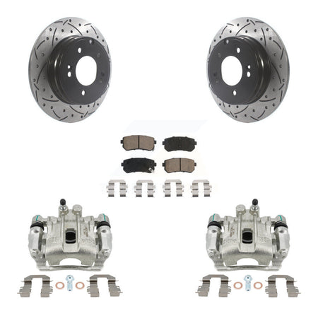 Rear Brake Coated Caliper Drill Slot Rotor Ceramic Pad Kit For Hyundai Sonata Kia Optima KCD-100557C
