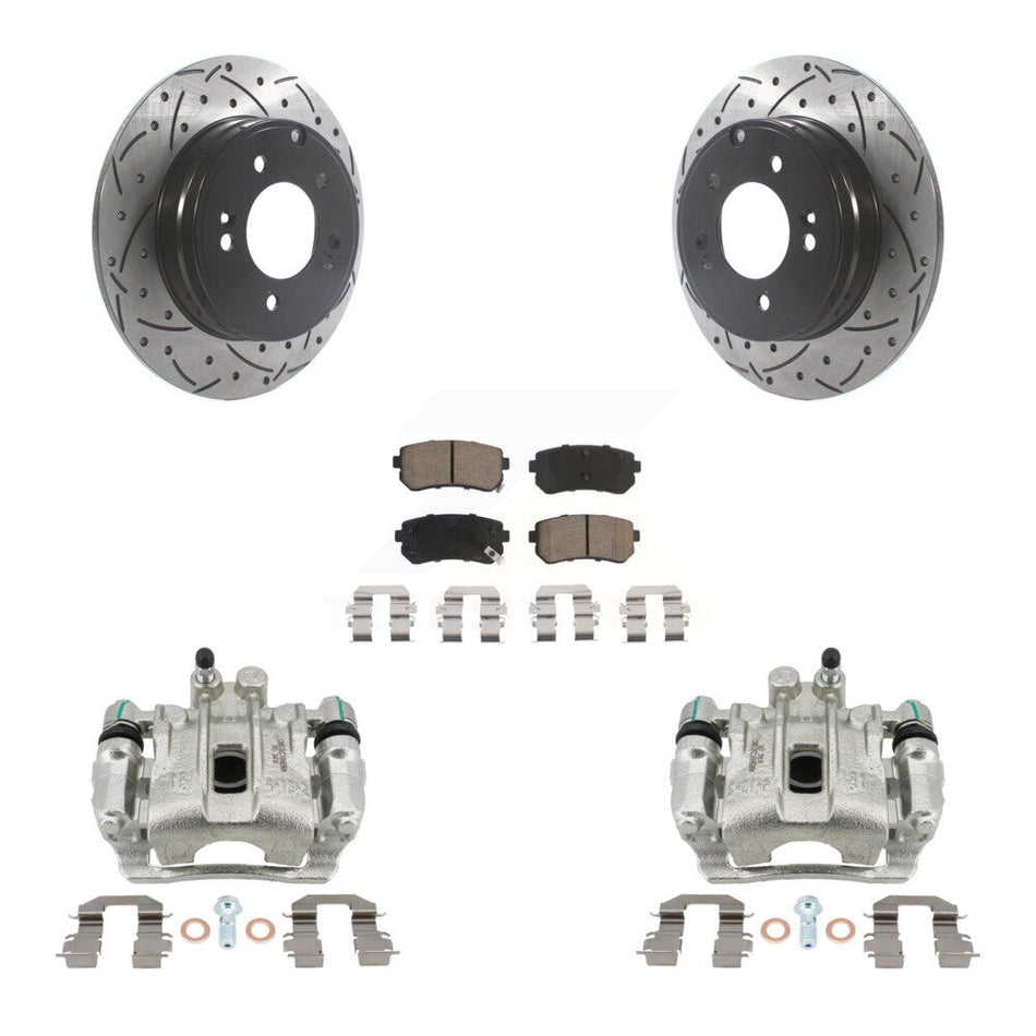 Rear Brake Coated Caliper Drill Slot Rotor Ceramic Pad Kit For Hyundai Sonata Kia Optima KCD-100557C