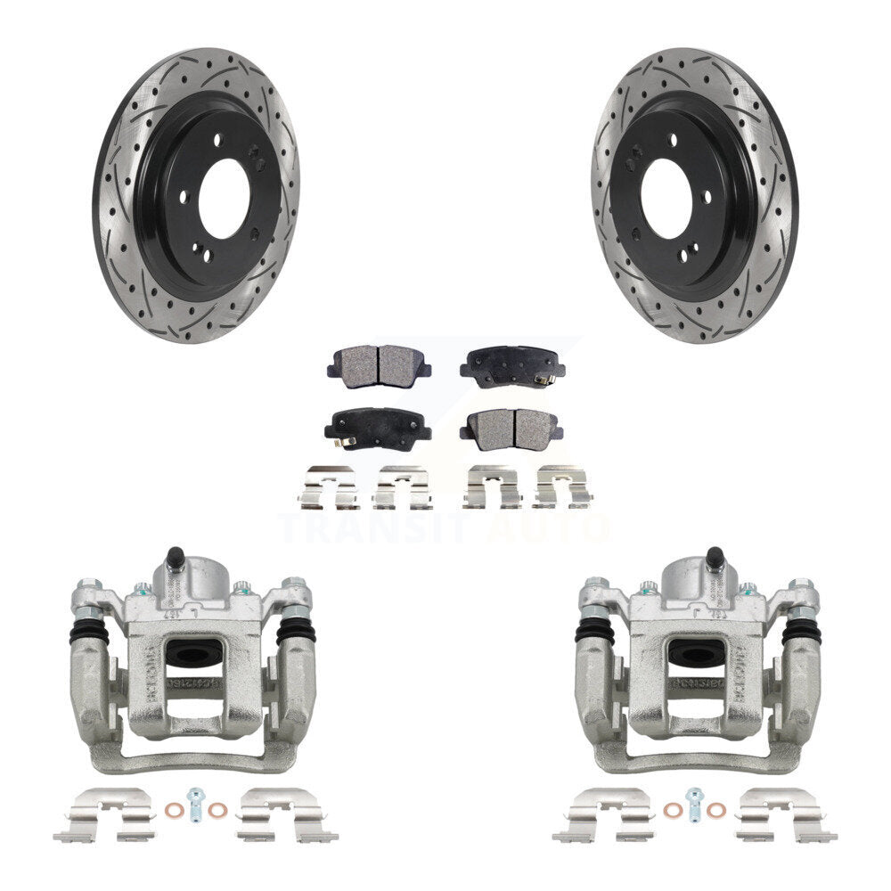 Rear Brake Coat Caliper Drill Slot Rotors Semi-Metallic Pad Kit For 2013 Kia Optima 2.4L KCD-100557P