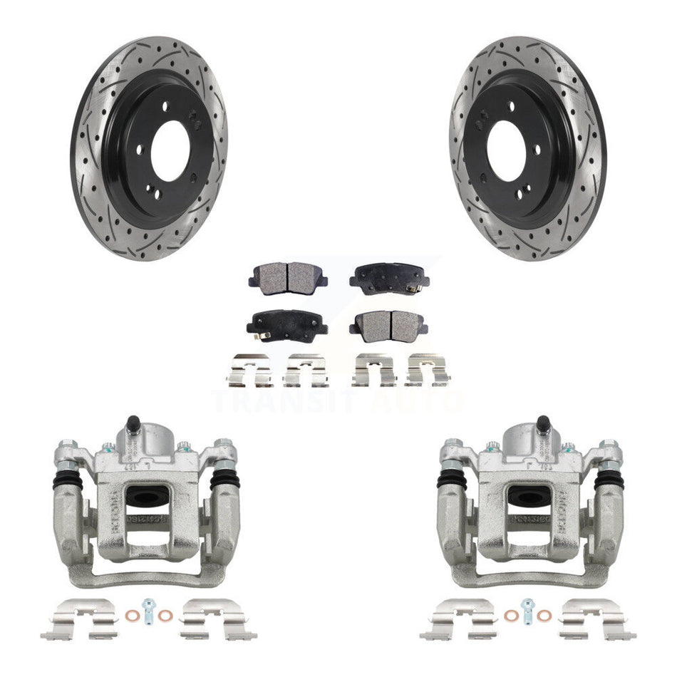 Rear Brake Coat Caliper Drill Slot Rotors Semi-Metallic Pad Kit For 2013 Kia Optima 2.4L KCD-100557P