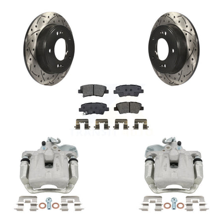 Rear Brake Coated Caliper Drill Slot Rotors Semi-Metallic Pad Kit For 2017-2018 Kia Soul KCD-100557S