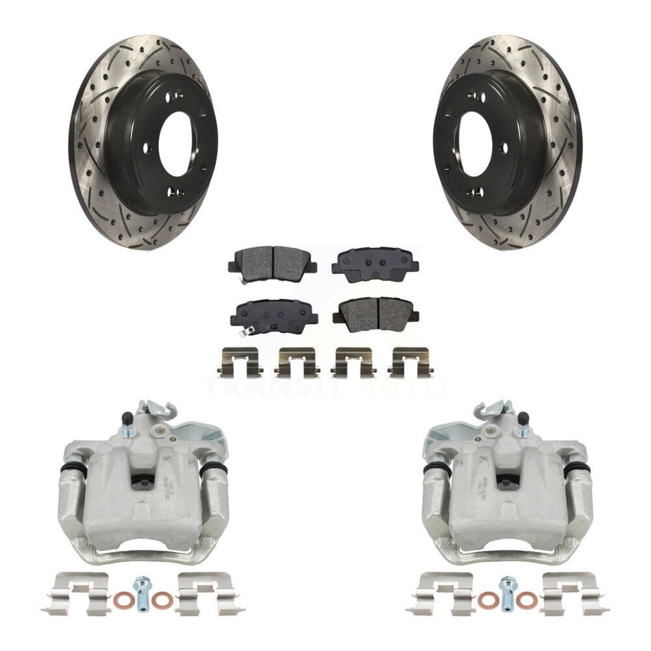 Rear Brake Coated Caliper Drill Slot Rotors Semi-Metallic Pad Kit For 2017-2018 Kia Soul KCD-100557S