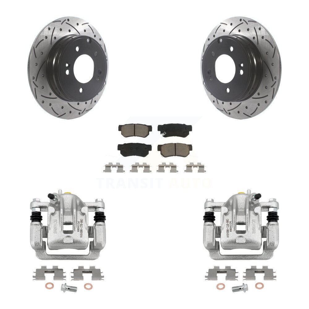 Rear Disc Brake Coated Caliper Drill Slot Rotors Ceramic Pad Kit For Hyundai Sonata 3.3L KCD-100558C