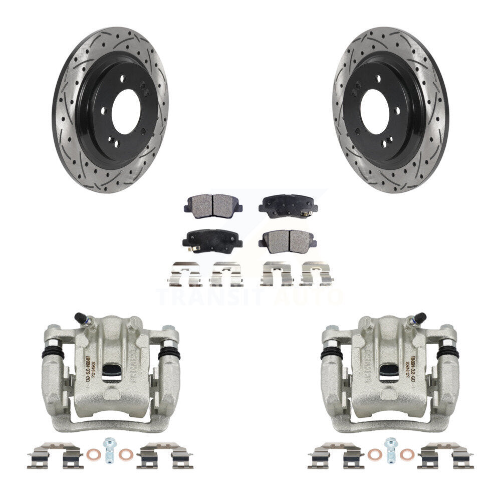 Rear Brake Coat Caliper Drill Slot Rotors Semi-Metallic Pad Kit For 2013 Kia Optima 2.0L KCD-100558P