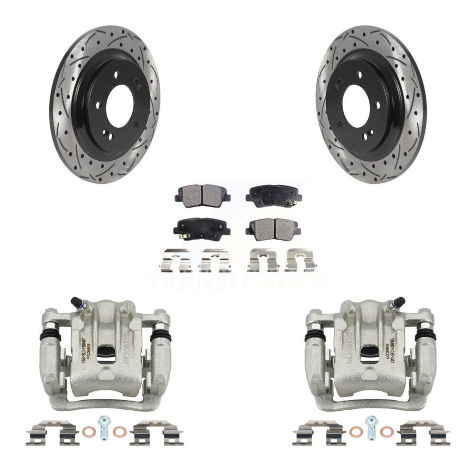 Rear Brake Coat Caliper Drill Slot Rotors Semi-Metallic Pad Kit For 2013 Kia Optima 2.0L KCD-100558P