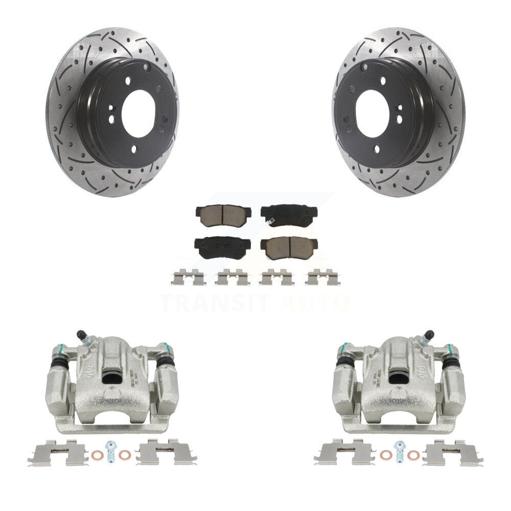 Rear Disc Brake Coated Caliper Drilled Slotted Rotors And Ceramic Pads Kit For 2006 Hyundai Sonata 3.3L To 03 06 KCD-100559C by Transit Auto