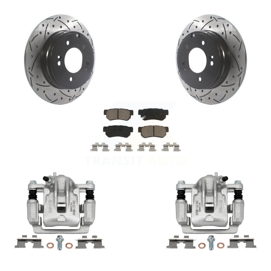 Rear Disc Brake Coated Caliper Drilled Slotted Rotors And Ceramic Pads Kit For 2006 Hyundai Sonata 3.3L To 03 06 KCD-100559C