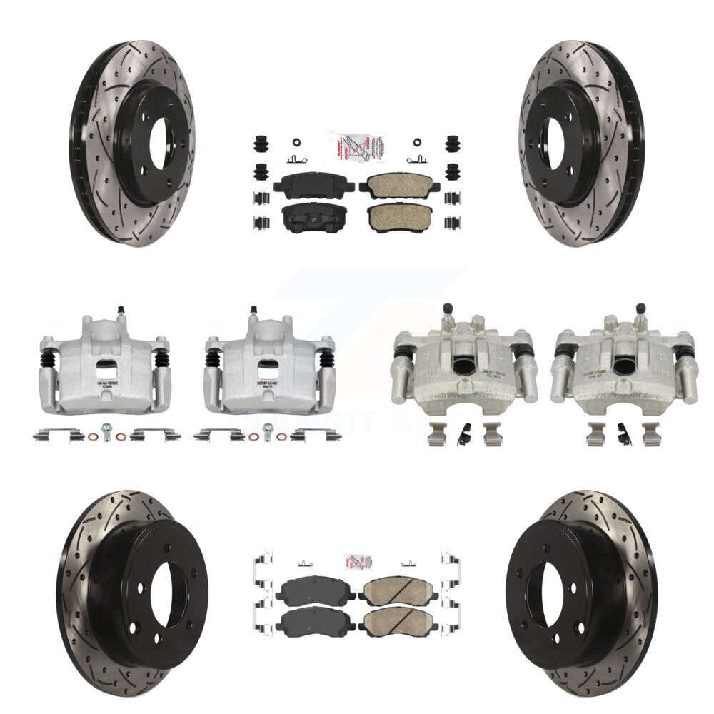 Front Rear Brake Caliper Drilled Slot Rotor Ceramic Pad Kit (10Pc) For Mitsubishi Lancer KCD-100559N