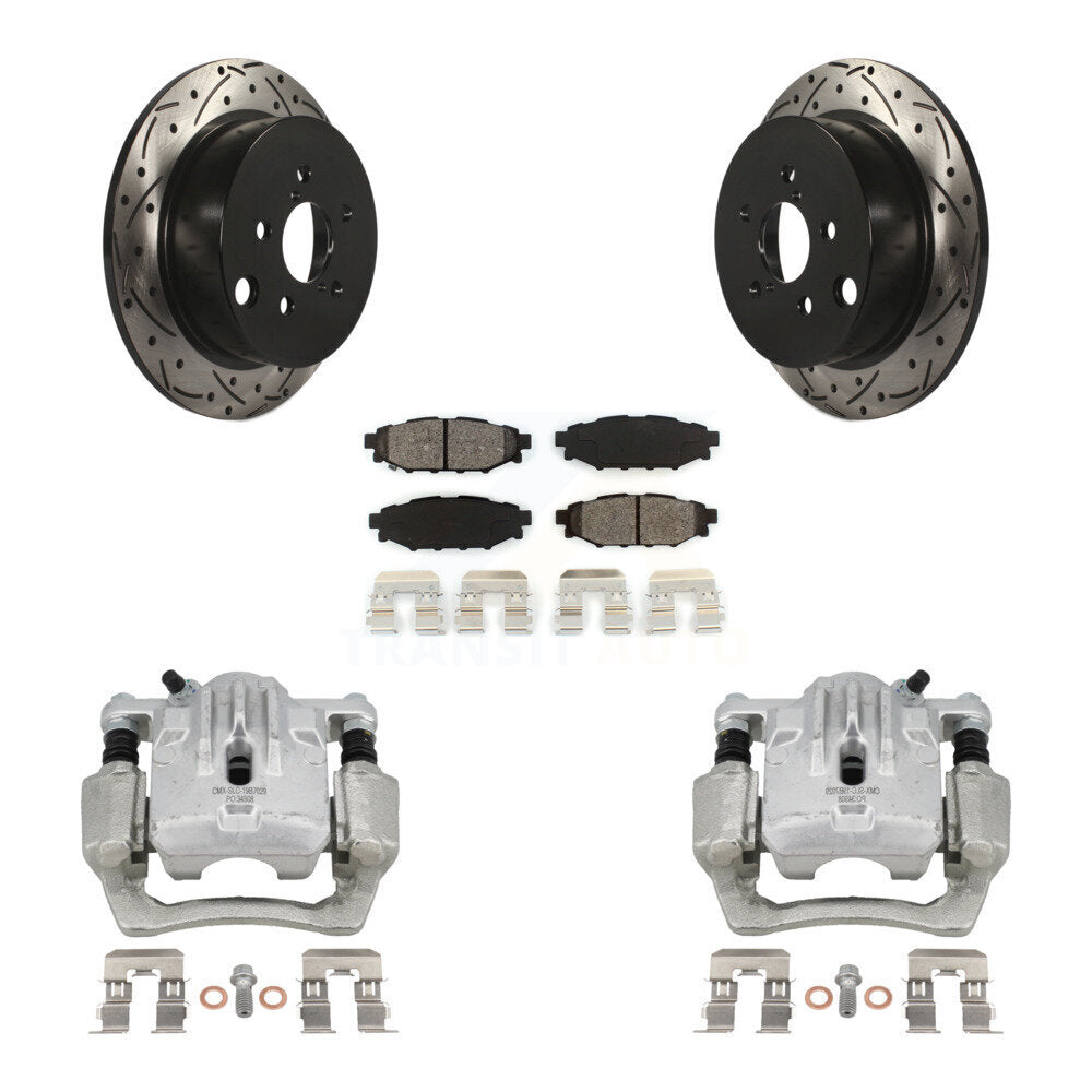 Rear Brake Caliper Drill Slot Rotor Semi-Metallic Pad Kit For Subaru Impreza Forester XV KCD-100559S