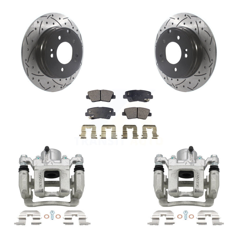 Rear Brake Coated Caliper Drill Slot Rotor Ceramic Pad Kit For Hyundai Sonata Kia Optima KCD-100559T