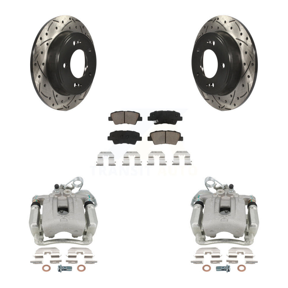 Rear Disc Brake Coated Caliper Drilled Slotted Rotors And Ceramic Pads Kit For Hyundai Elantra Coupe KCD-100560C by Transit Auto