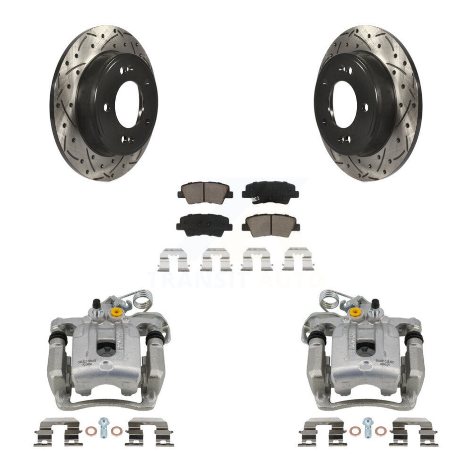 Rear Disc Brake Coated Caliper Drilled Slotted Rotors And Ceramic Pads Kit For Hyundai Elantra Coupe KCD-100560C