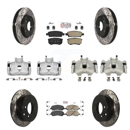 Front Rear Brake Caliper Drilled Slot Rotor Ceramic Pad Kit (10Pc) For Mitsubishi Lancer KCD-100560N