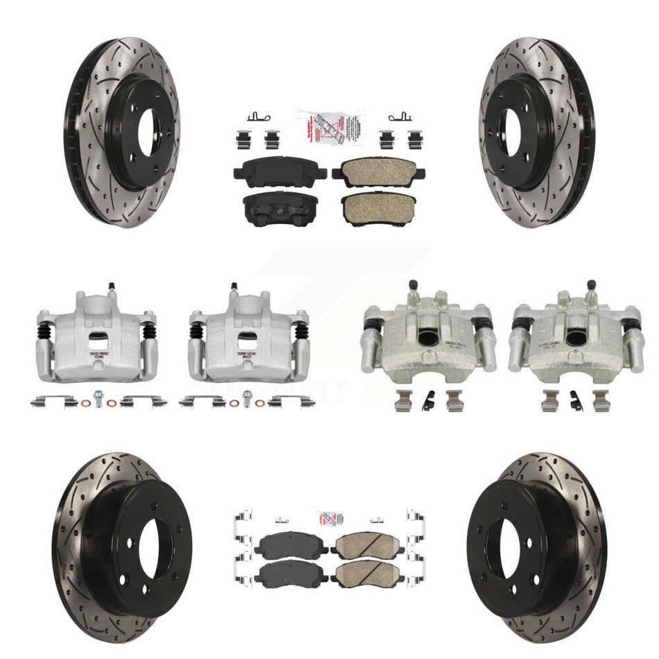 Front Rear Brake Caliper Drilled Slot Rotor Ceramic Pad Kit (10Pc) For Mitsubishi Lancer KCD-100560N