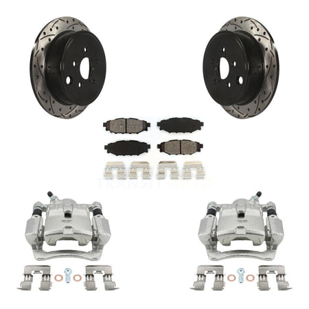 Rear Brake Caliper Drill Slotted Rotor Semi-Metallic Pad Kit For Subaru Impreza Forester KCD-100560S