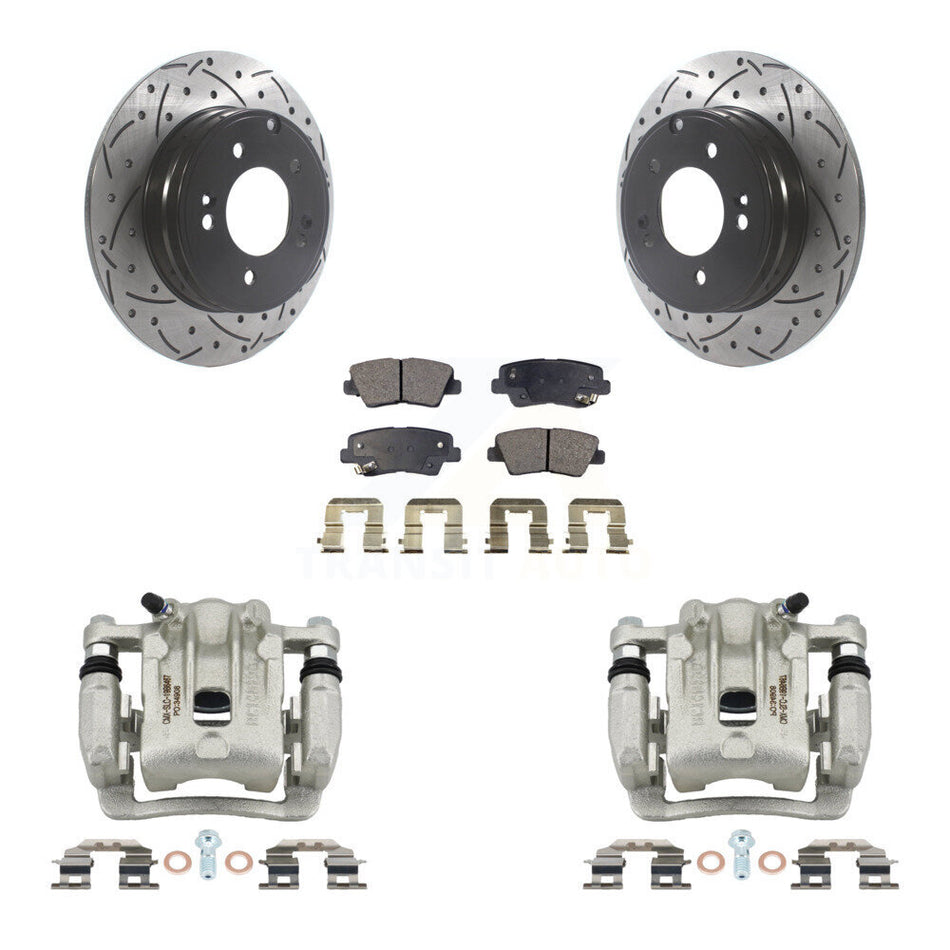 Rear Brake Coated Caliper Drill Slot Rotors Ceramic Pad Kit For Kia Optima Hyundai Azera KCD-100560T