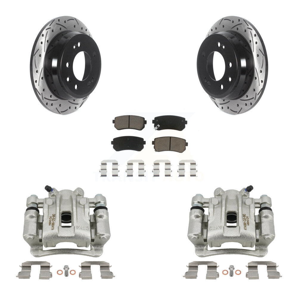 Rear Disc Brake Coated Caliper Drilled Slotted Rotor Ceramic Pad Kit For Hyundai Elantra KCD-100561C