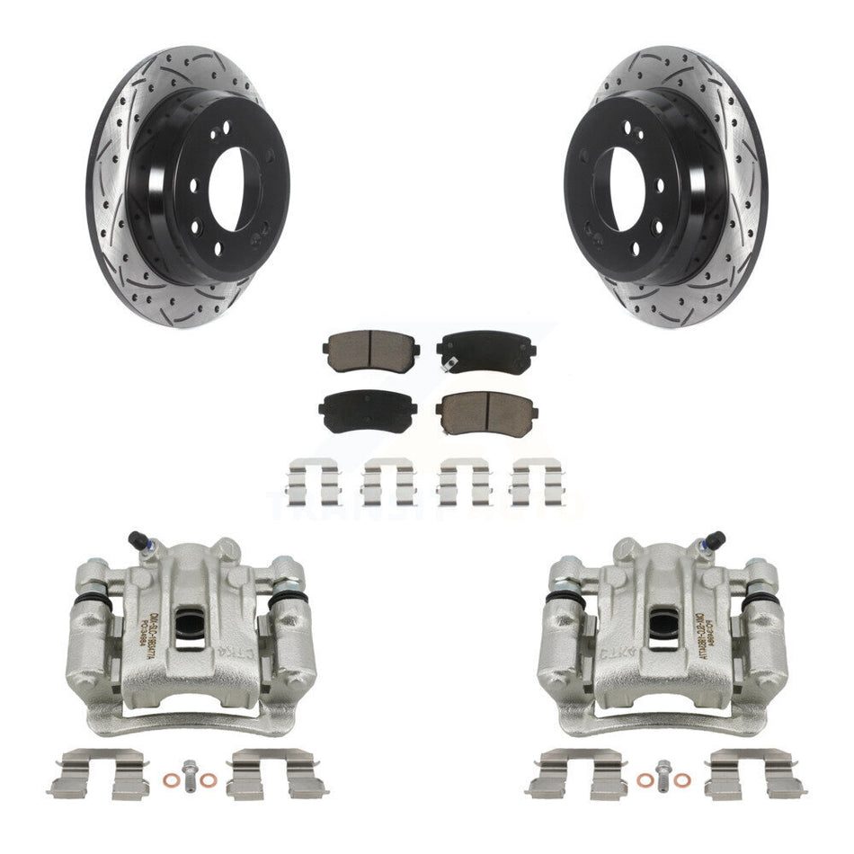 Rear Disc Brake Coated Caliper Drilled Slotted Rotor Ceramic Pad Kit For Hyundai Elantra KCD-100561C
