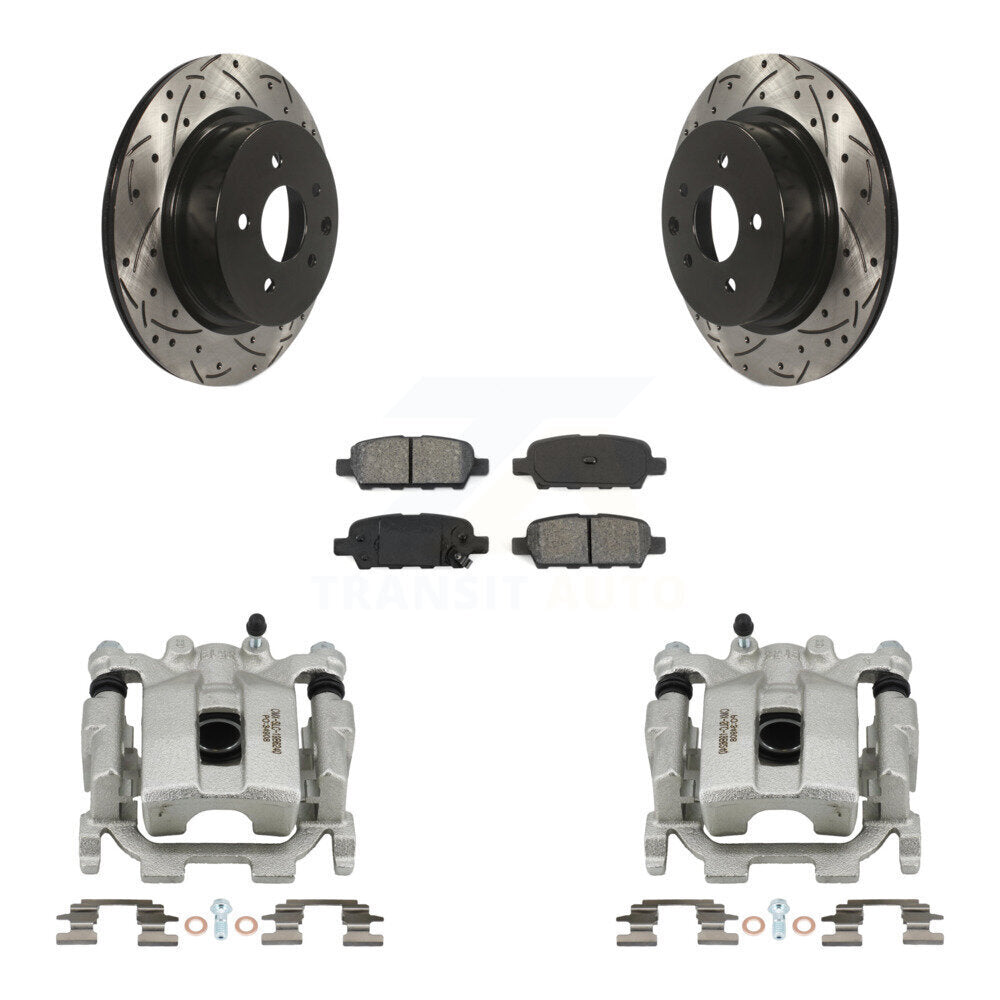Rear Disc Brake Coated Caliper Drill Slot Rotors Semi-Metallic Pad Kit For Nissan Maxima KCD-100561S
