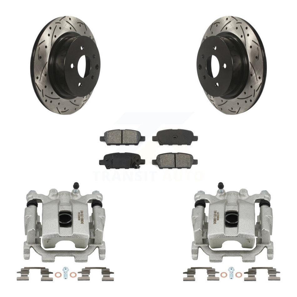 Rear Disc Brake Coated Caliper Drill Slot Rotors Semi-Metallic Pad Kit For Nissan Maxima KCD-100561S