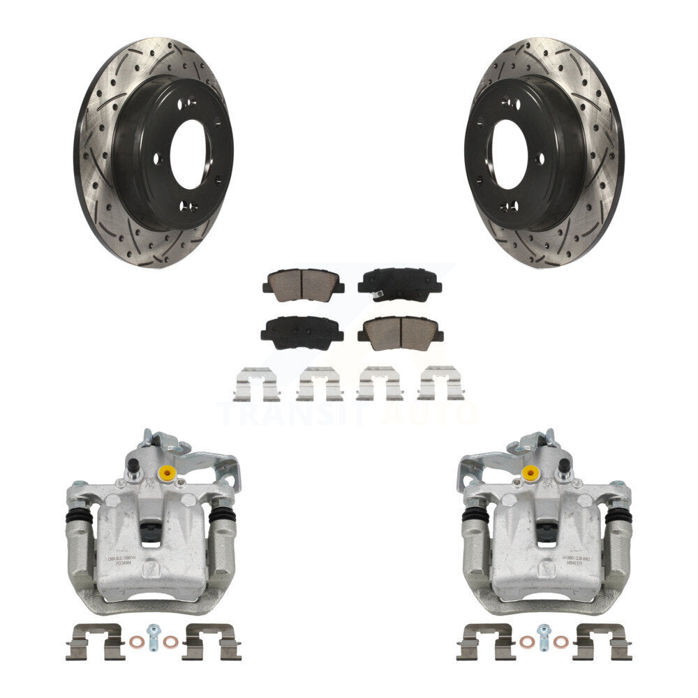 Rear Brake Caliper Drill Slotted Rotors Ceramic Pad Kit For Hyundai Elantra GT Kia Forte KCD-100562C