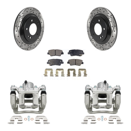 Rear Disc Brake Coated Caliper Drill Slot Rotor Semi-Metallic Pad Kit For Hyundai Sonata KCD-100562P