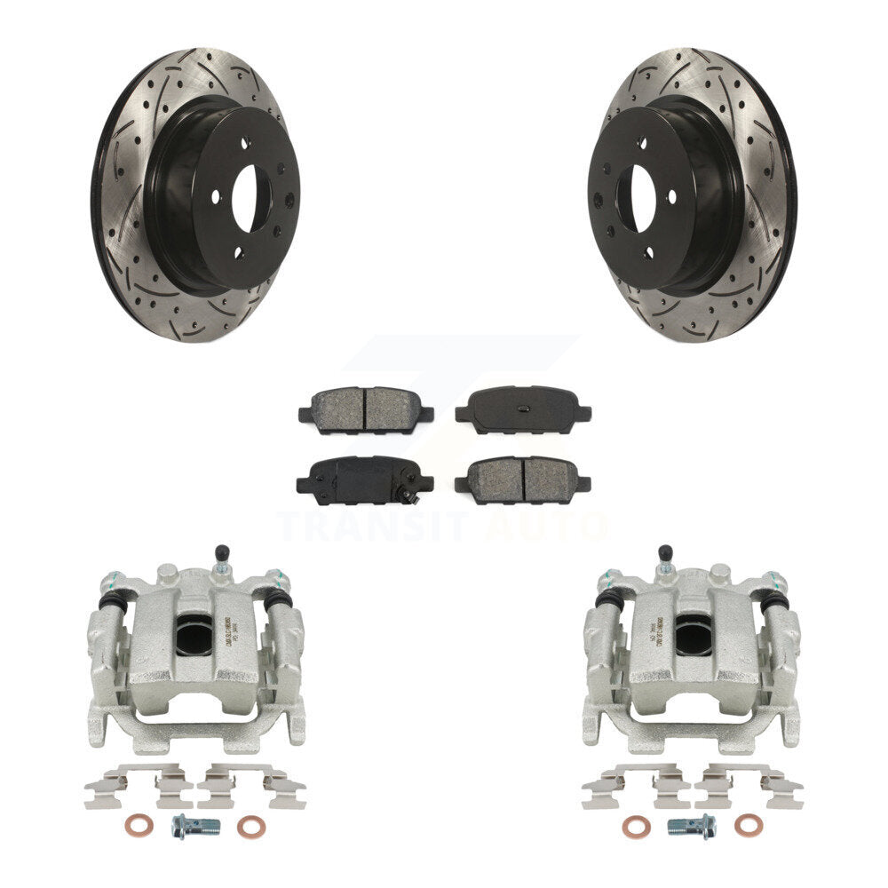 Rear Disc Brake Coated Caliper Drilled Slotted Rotors And Semi-Metallic Pads Kit For INFINITI QX50 EX35 EX37 KCD-100562S by Transit Auto