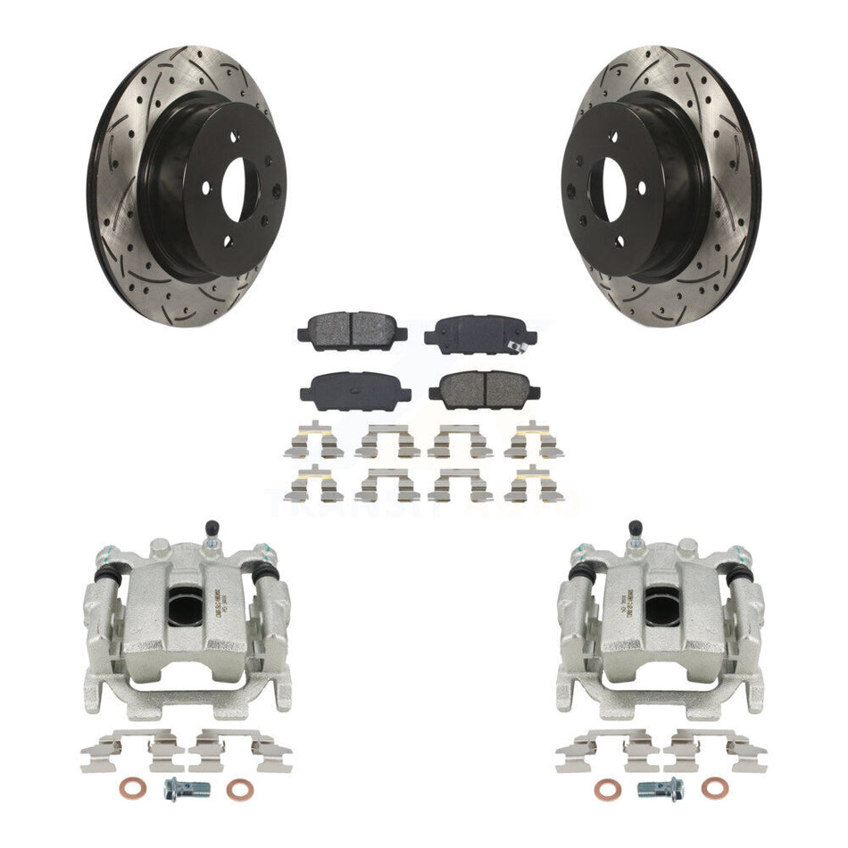 Rear Disc Brake Coated Caliper Drilled Slotted Rotors And Semi-Metallic Pads Kit For INFINITI QX50 EX35 EX37 KCD-100562S