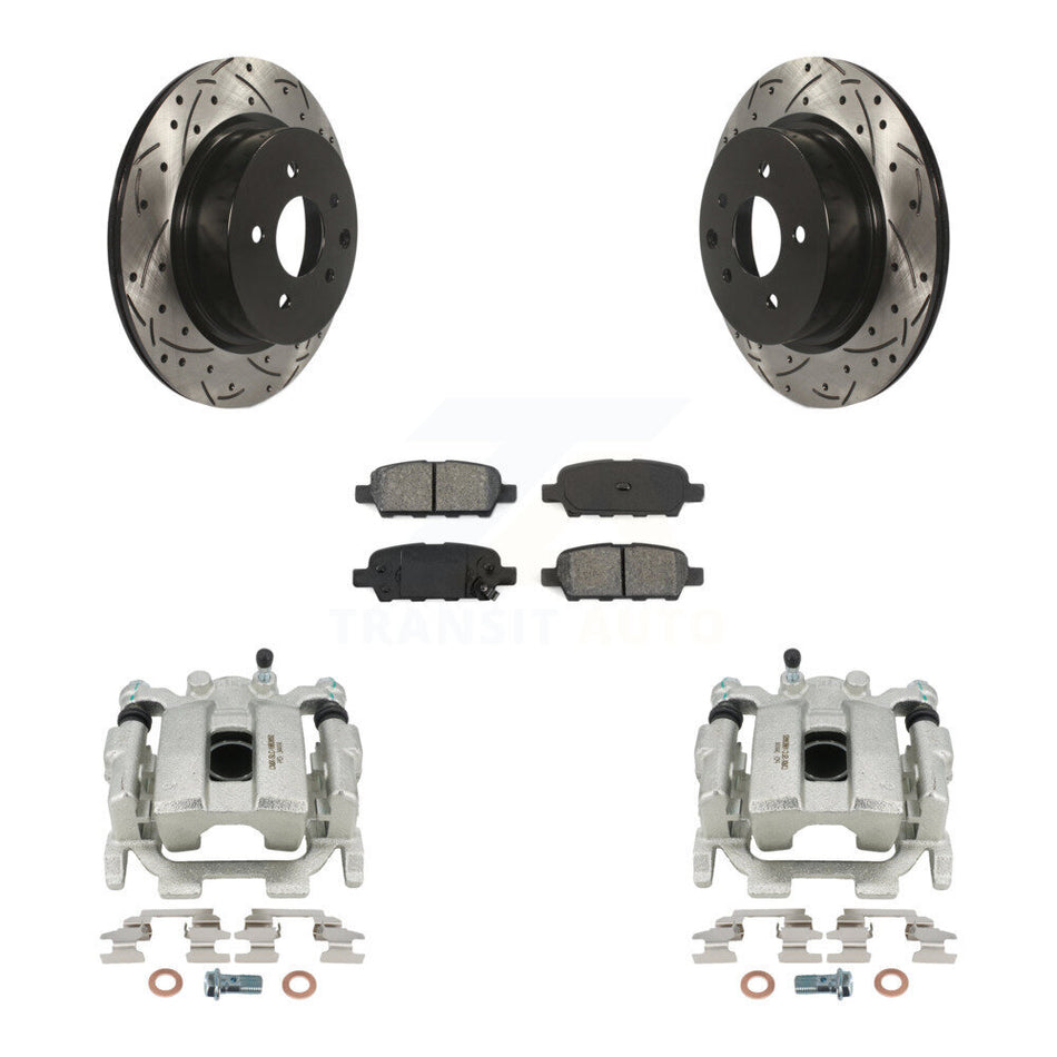 Rear Disc Brake Coated Caliper Drilled Slotted Rotors And Semi-Metallic Pads Kit For INFINITI QX50 EX35 EX37 KCD-100562S