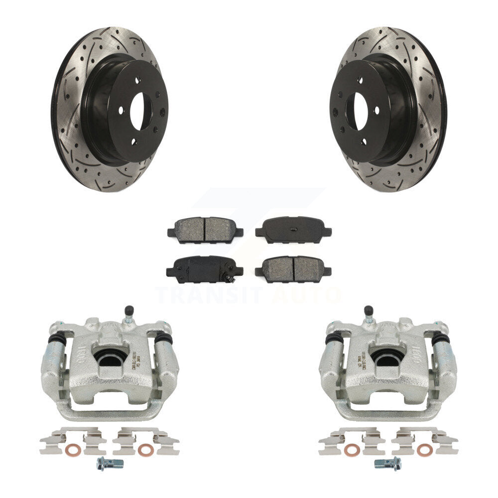 Rear Disc Brake Coated Caliper Drilled Slotted Rotors And Semi-Metallic Pads Kit For 2019-2022 Nissan Maxima KCD-100563S by Transit Auto