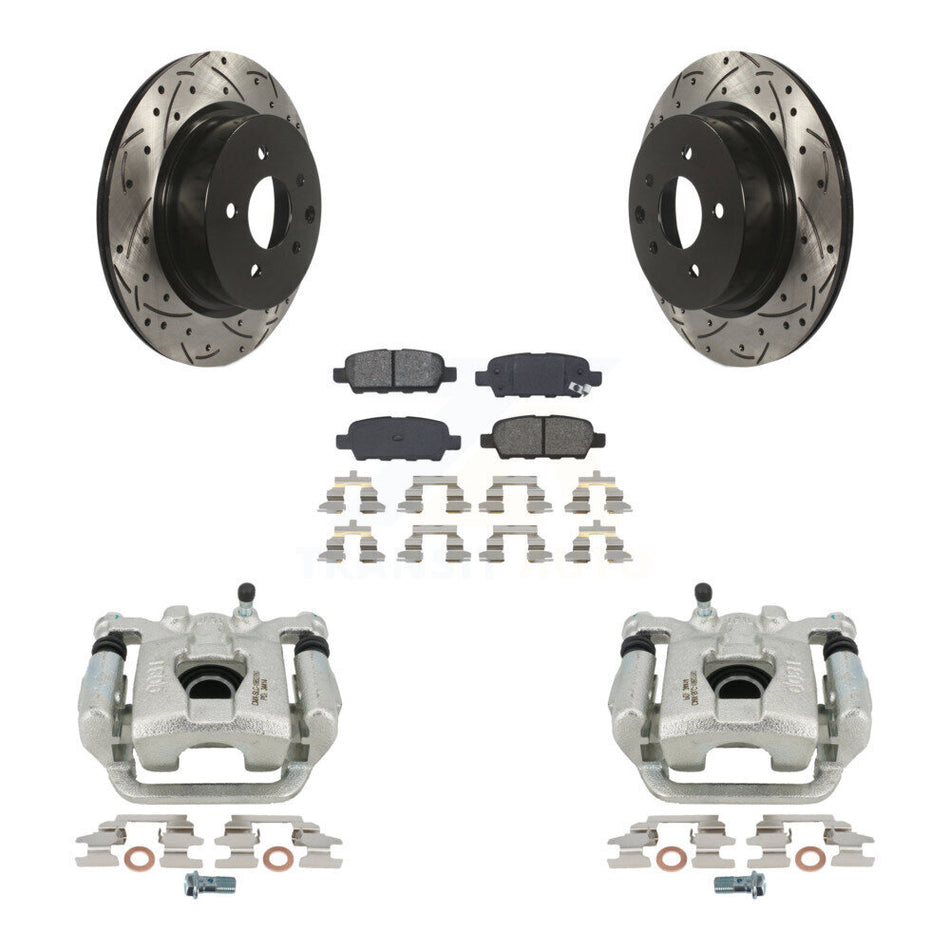 Rear Disc Brake Coated Caliper Drilled Slotted Rotors And Semi-Metallic Pads Kit For 2019-2022 Nissan Maxima KCD-100563S