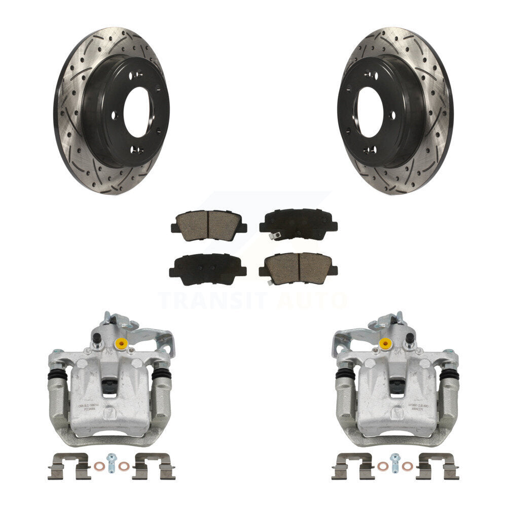 Rear Brake Caliper Drill Slot Rotor Ceramic Pad Kit For Kia Forte Hyundai Forte5 Elantra KCD-100564C