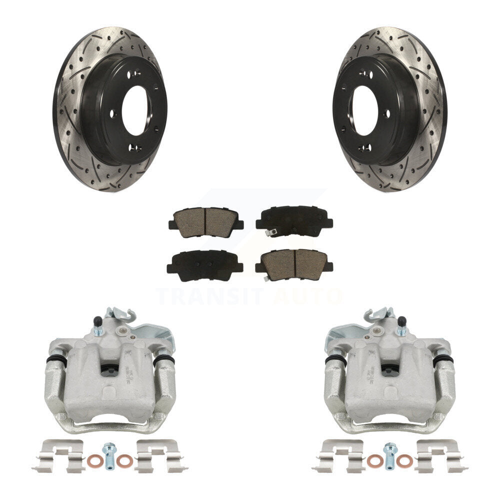 Rear Disc Brake Coated Caliper Drilled Slot Rotor Ceramic Pad Kit For 2017-2018 Kia Soul KCD-100565C