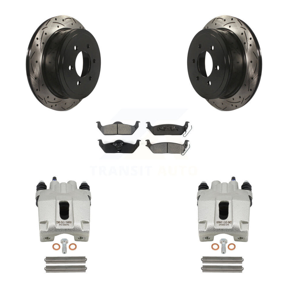 Rear Disc Brake Coated Caliper Drilled Slotted Rotors And Semi-Metallic Pads Kit For Ford F-150 Lincoln Mark LT KCD-100565S