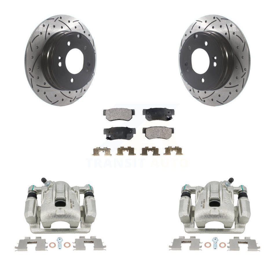 Rear Disc Brake Coated Caliper Drilled Slotted Rotors And Semi-Metallic Pads Kit For 2006 Hyundai Sonata 3.3L To 03 06 KCD-100566P by Transit Auto