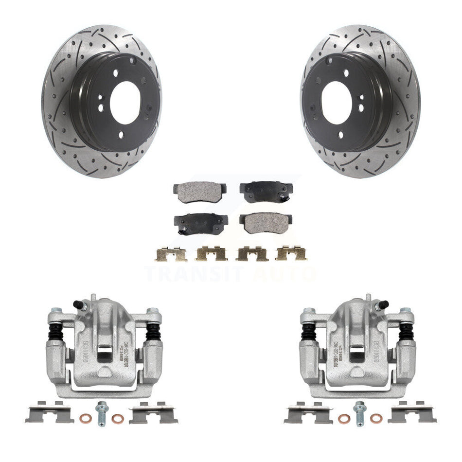 Rear Disc Brake Coated Caliper Drilled Slotted Rotors And Semi-Metallic Pads Kit For 2006 Hyundai Sonata 3.3L To 03 06 KCD-100566P
