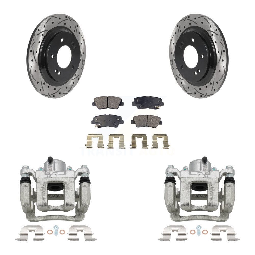 Rear Disc Brake Coated Caliper Drilled Slotted Rotors Ceramic Pad Kit For Hyundai Sonata KCD-100566T