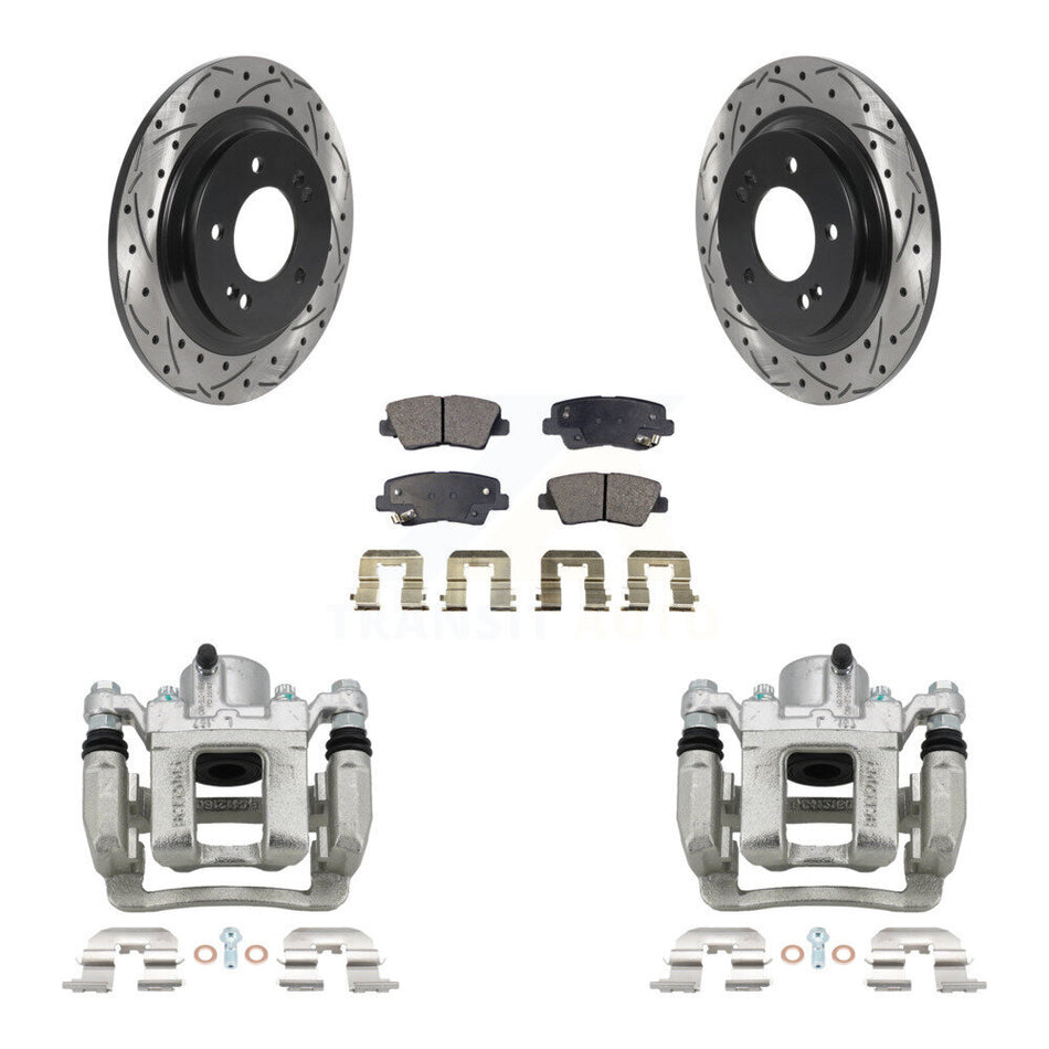 Rear Disc Brake Coated Caliper Drilled Slotted Rotors Ceramic Pad Kit For Hyundai Sonata KCD-100566T