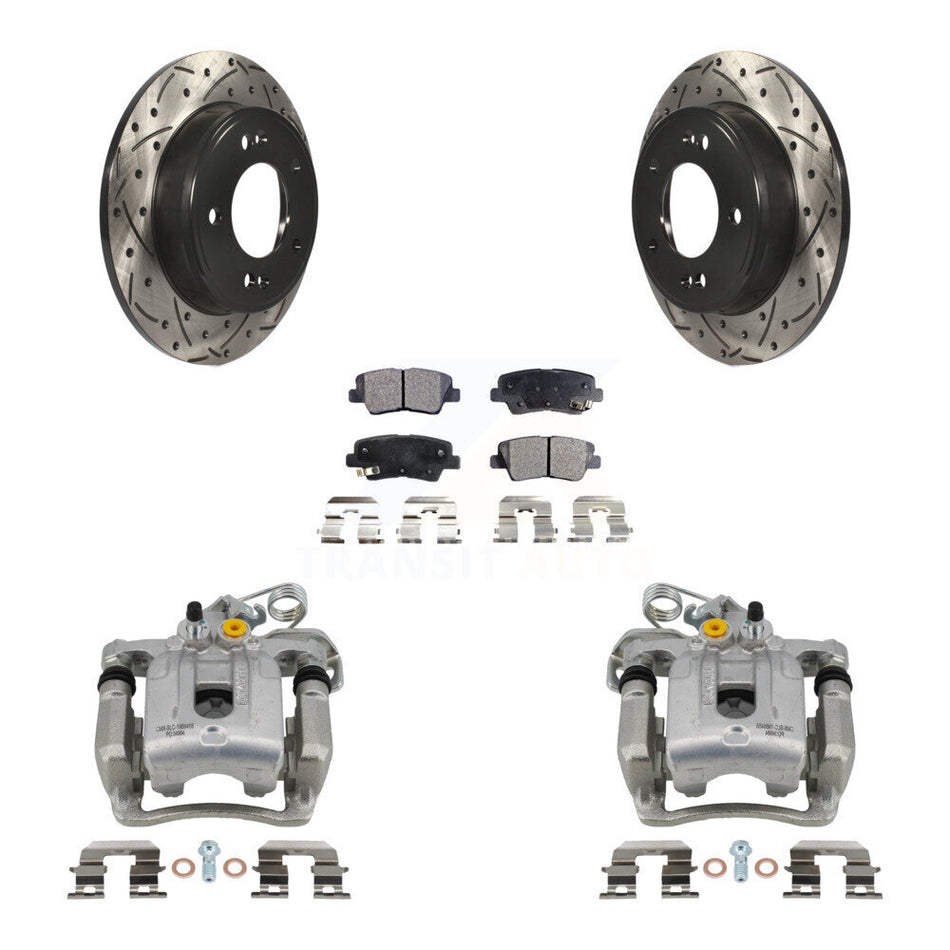Rear Disc Brake Coated Caliper Drilled Slotted Rotors And Semi-Metallic Pads Kit For Hyundai Elantra Coupe KCD-100567P