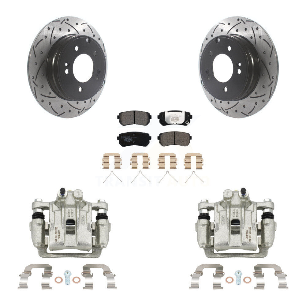 Rear Brake Coated Caliper Drill Slot Rotor Ceramic Pad Kit For Hyundai Sonata Kia Optima KCD-100567T