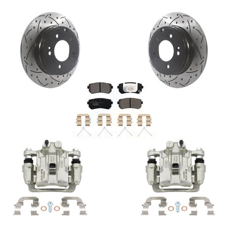 Rear Brake Coated Caliper Drill Slot Rotor Ceramic Pad Kit For Hyundai Sonata Kia Optima KCD-100567T