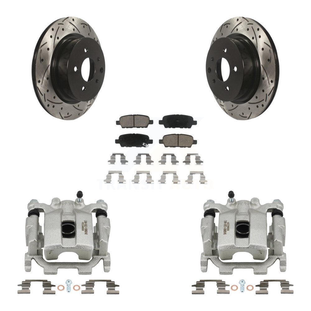 Rear Disc Brake Coated Caliper Drilled Slotted Rotor & Ceramic Pad Kit For Nissan Maxima KCD-100569C