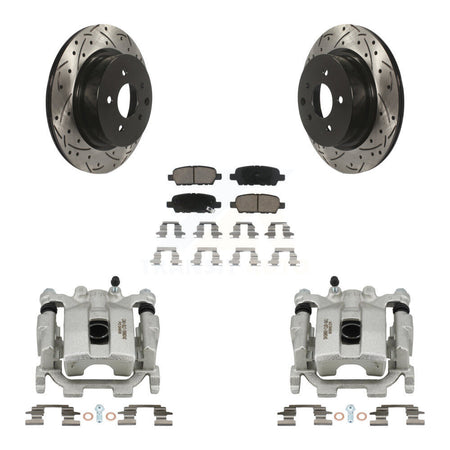 Rear Disc Brake Coated Caliper Drilled Slotted Rotor & Ceramic Pad Kit For Nissan Maxima KCD-100569C