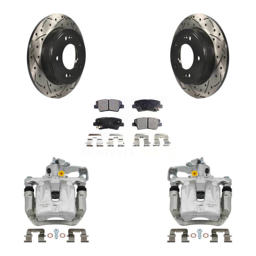Rear Brake Caliper Drill Slotted Rotors Semi-Metallic Pad Kit For Hyundai Elantra GT Kia KCD-100569P