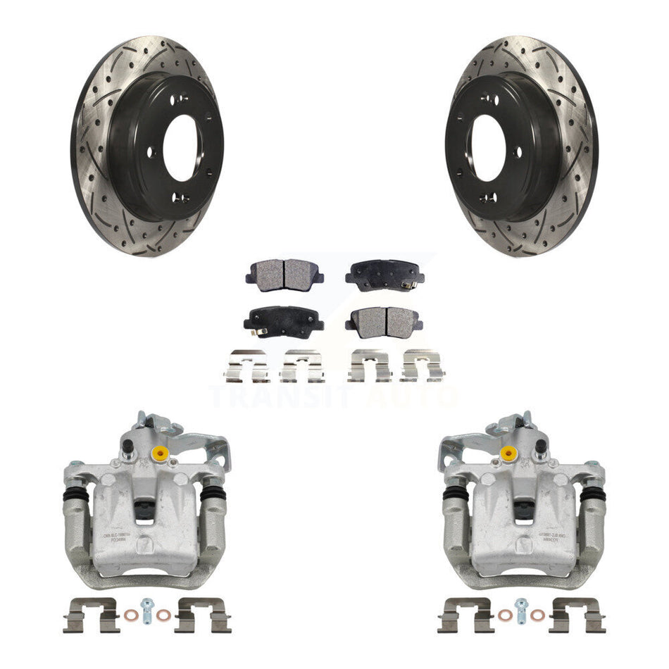Rear Brake Caliper Drill Slotted Rotors Semi-Metallic Pad Kit For Hyundai Elantra GT Kia KCD-100569P