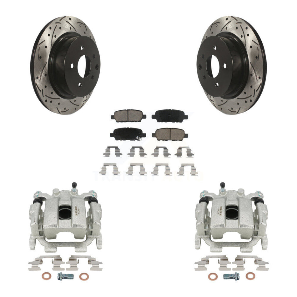 Rear Disc Brake Coated Caliper Drilled Slotted Rotors And Ceramic Pads Kit For INFINITI QX50 EX35 EX37 KCD-100570C