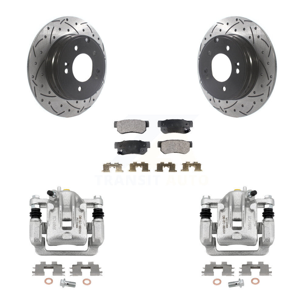 Rear Disc Brake Coated Caliper Drill Slot Rotors Ceramic Pad Kit For Hyundai Sonata 3.3L KCD-100570T